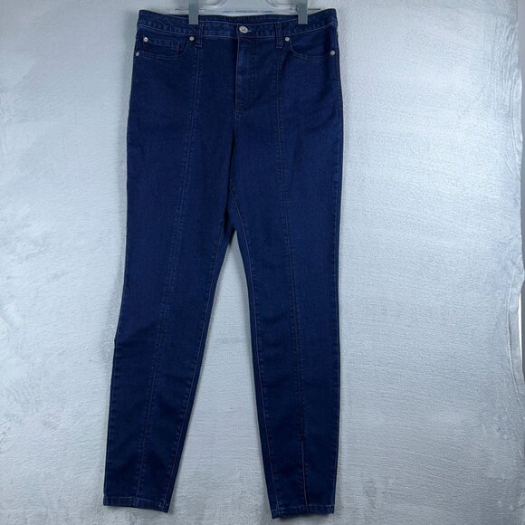 INC International Concepts Women's Ankle Slit Jegging Jeans Pleated Blue 16/33 - Picture 1 of 12